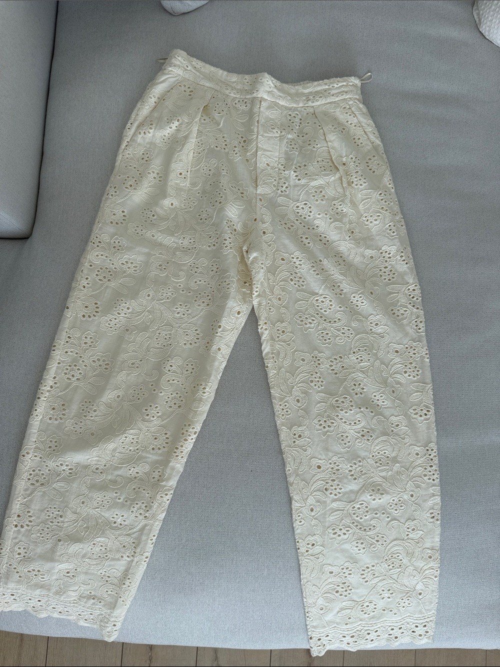 Zara Embroidered Eyelet Cream Pants